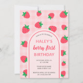 Invitation Fraise rose mignonne Berry Premier 1er bébé Annive (Devant)