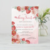 Invitation Fraise rose Rouge Berry Baby shower sucré (Debout devant)