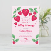 Invitation Fraise rose Rouge Berry Baby shower sucré (Debout devant)