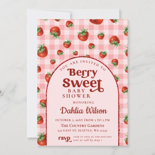 Invitation Fraise rose Rouge Berry Baby shower sucré (Devant)