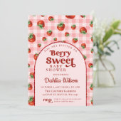 Invitation Fraise rose Rouge Berry Baby shower sucré (Debout devant)