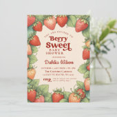 Invitation Fraise rose Rouge Berry Baby shower sucré (Debout devant)