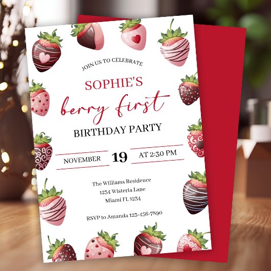 Invitation Fraise rouge 1er Berry Premier anniversaire