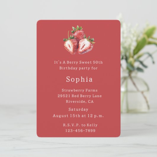 Invitation Fraise rouge baie douce anniversaire (Debout devant)