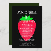 Invitation Fraise Rouge Black Custom 1ère fête d'anniversaire (Devant / Derrière)
