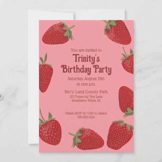 Invitation Fraise rouge et rose (Devant)