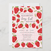 Invitation Fraise Rouge Rustique Premier Anniversaire (Dos)