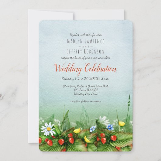 Invitation Fraise sauvage prairie fleur sauvage mariage rusti (Devant)