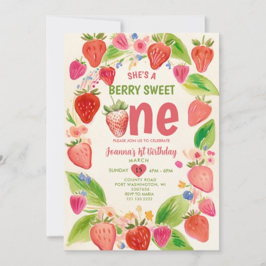 Invitation Fraise Sweet One Berry 1er Anniversaire (Devant)