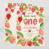 Invitation Fraise Sweet One Berry 1er Anniversaire (Devant / Derrière)
