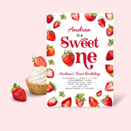 Invitation Fraise Sweet One First Birthday pour filles