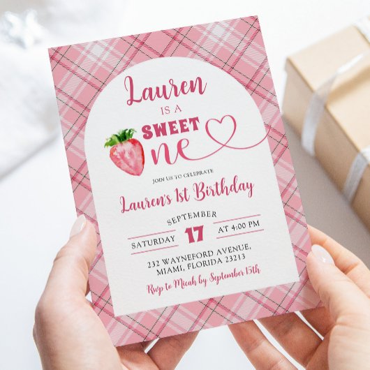Invitation Fraise Sweet One Girl's 1er Birthday