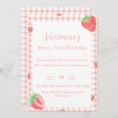 Invitation Fraise Thématique Premier anniversaire de fête Inv (Devant / Derrière)