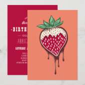 Invitation fraise trempée dans l'invitation au chocolat (Devant / Derrière)