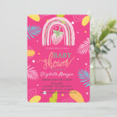 Invitation Fraise Tropical Feuille Baby shower rose (Debout devant)