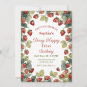 Invitation Fraise Vintage fille 1er anniversaire Photo (Devant)