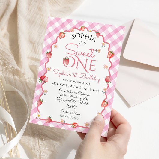 Invitation Fraise Wavy Sweet un premier anniversaire