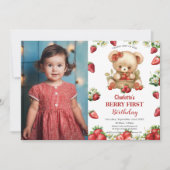 Invitation Fraises Bear Berry 1er anniversaire Photo (Devant)