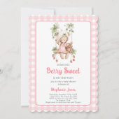 Invitation Fraises Berry Sweet Ours Baby shower fille (Devant)