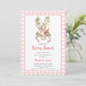 Invitation Fraises Berry Sweet Ours Baby shower fille (Debout devant)