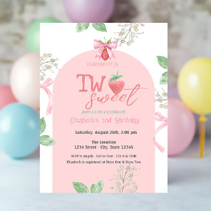 Invitation Fraises Bow rose deux doux 2e anniversaire