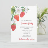 Invitation Fraises d'aquarelle rustique Fête d'été (Debout devant)