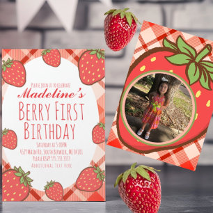 Invitation Fraises de première fraise Fruit Anniversaire Phot