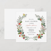 Invitation Fraises et Baby shower Fleur sauvage (Devant / Derrière)