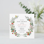 Invitation Fraises et Baby shower Fleur sauvage (Debout devant)