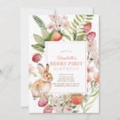 Invitation Fraises et baies de lapin Premier 1er anniversaire (Devant)