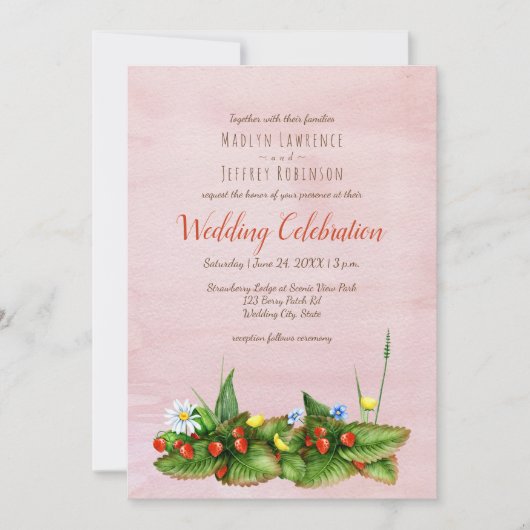 Invitation Fraises et fleurs des prés mariage (Devant)