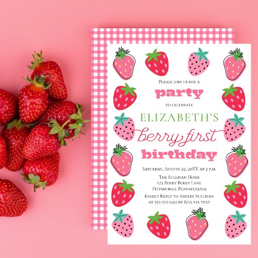 Invitation Fraises Fille Berry Premier anniversaire fête