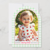 Invitation Fraises gingham vert Premier anniversaire de Berry (Dos)