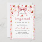 Invitation Fraises Ribbon Berry Baby shower rose doux (Devant)