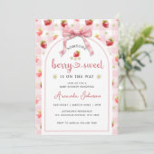 Invitation Fraises Ribbon Berry Baby shower rose doux (Debout devant)