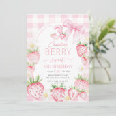 Invitation Fraises rose mignonne Berry Sweet 3e anniversaire (Debout devant)