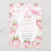 Invitation Fraises rose mignonne Berry Sweet 4e anniversaire (Devant / Derrière)