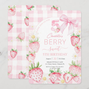 Invitation Fraises rose mignonne Berry Sweet 5e anniversaire