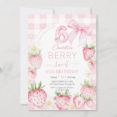 Invitation Fraises rose mignonne Berry Sweet 6e anniversaire (Devant)