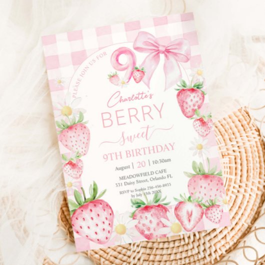 Invitation Fraises rose mignonne Berry Sweet 9e anniversaire