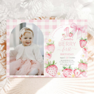 Invitation Fraises roses premier anniversaire photo