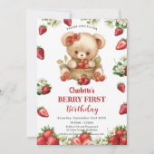 Invitation Fraises rouges Bear Berry Premier 1er anniversaire (Devant)