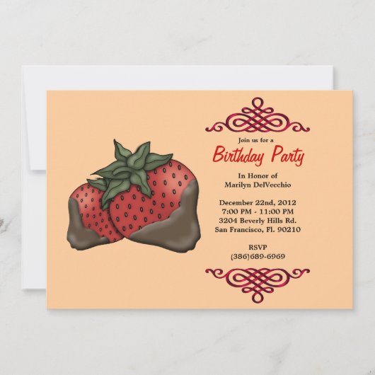 Invitation Fraises rouges sucrées et munies d'une bordure rou (Devant)