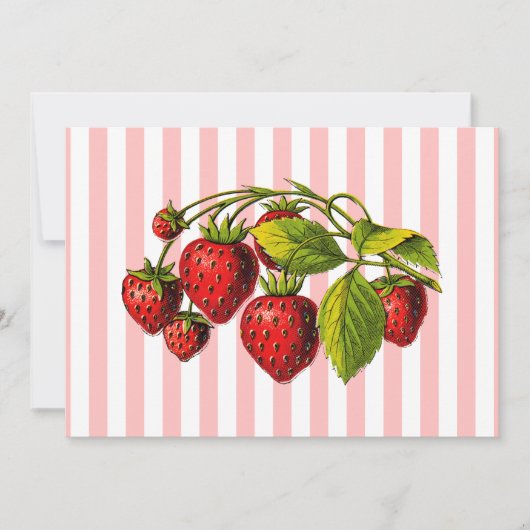 Invitation Fraises sur bandes rose et blanche (Devant)