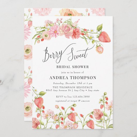 Invitation Framboise | Fête des mariées d'été (Devant / Derrière)