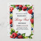 Invitation Framboise framboise 1er anniversaire Partie (Devant / Derrière)