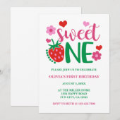 Invitation Framboise rouge sucré un premier anniversaire (Devant / Derrière)