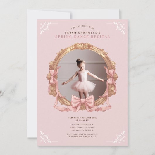 Invitation Frame baroque rose pour enfants Danse de ballet Co (Devant)