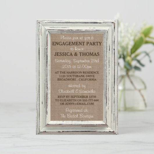 Invitation Frame blanc rustique & Burlap (Debout devant)