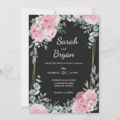 Invitation Frame Boho Rose Noir Floral Mariage élégant (Devant)